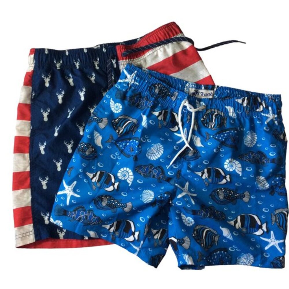 Trunks Surf & Swim Blue Fish Elastic Waist  Size Medium